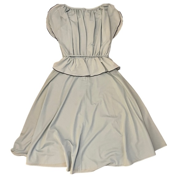 Vintage 70s Harold Williams Light Blue/Green Flowy Maxi Dress Black Trim Pelham - Picture 2 of 10